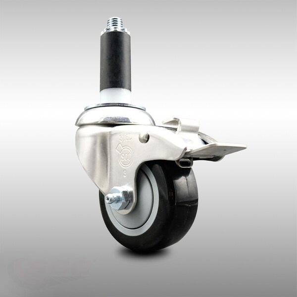 Service Caster 3 Inch 316SS Black Poly Swivel 1 Inch Expanding Stem Caster Lock Brake SCC SCC-SS316TTLEX20S314-PPUB-BLK-1 - main